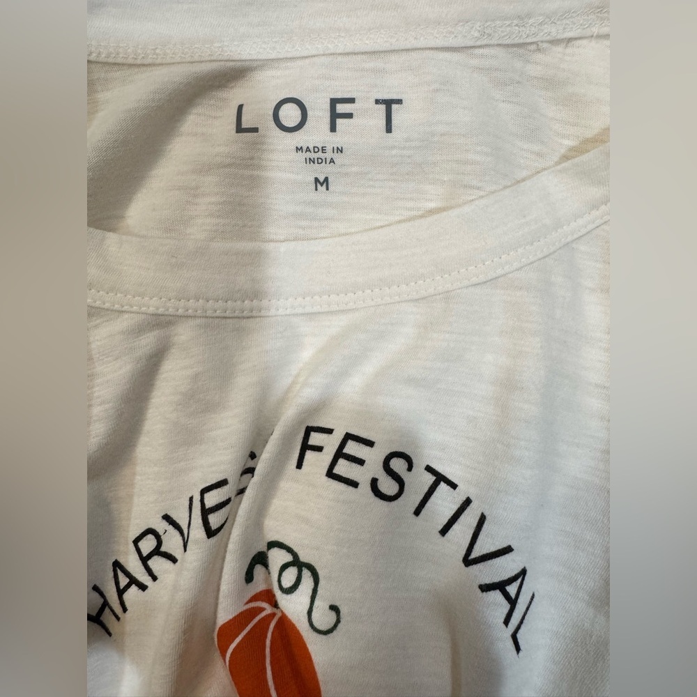 LOFT Harvest Festival Pumpkin Graphic Tee Cream Fall Autumn M - Picture 8 of 9